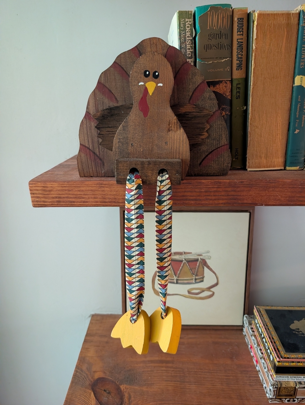 Thanksgiving Wooden Turkey Bird Shelf Sitter -‎ Vintage Decor